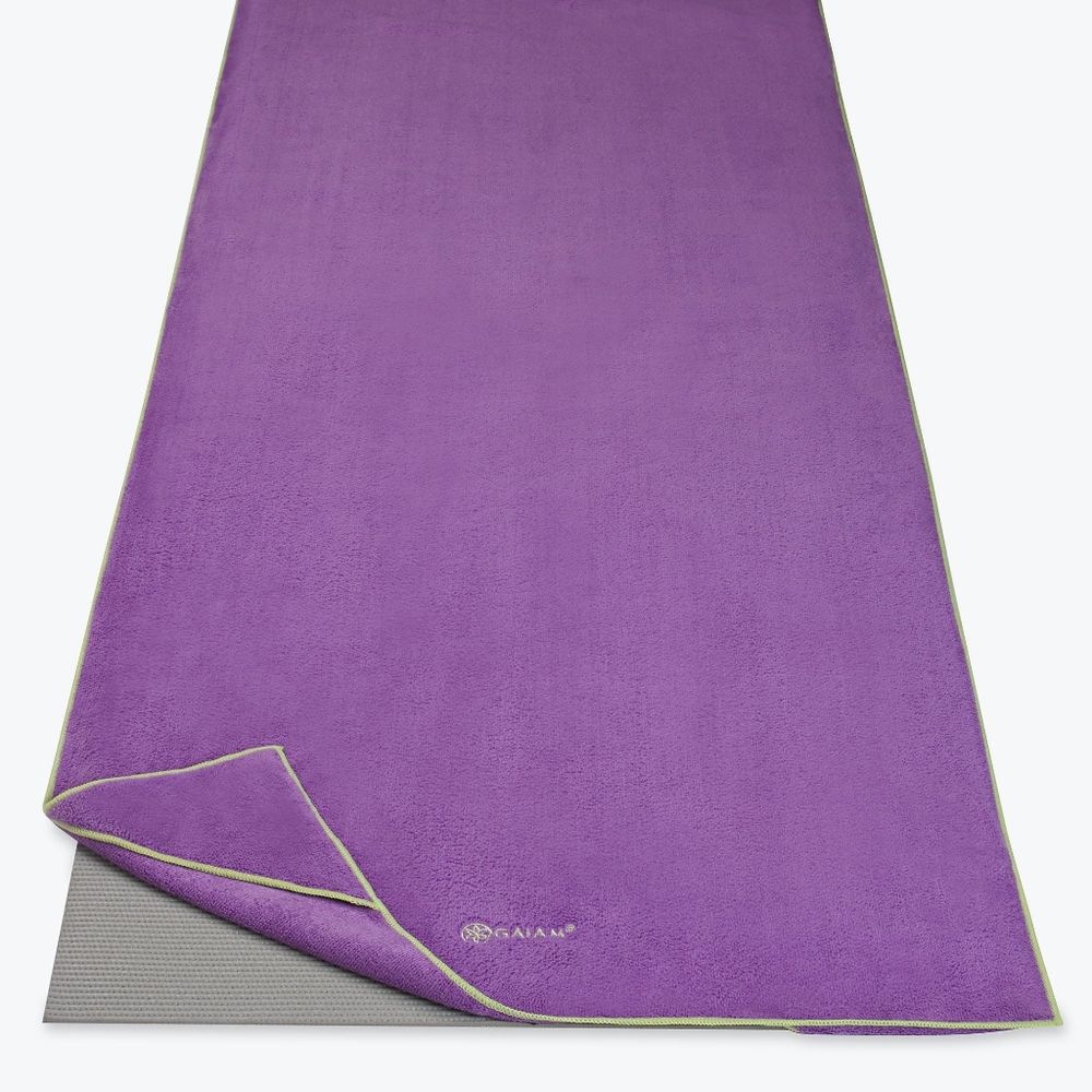 Gaiam Purple and Green Stay-Put Yoga Mat Towel